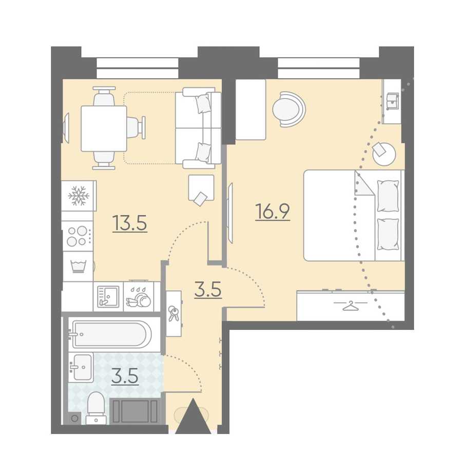Однокомнатная квартира в : площадь 37.4 м2 , этаж: 3 - 4 – купить в Санкт-Петербурге